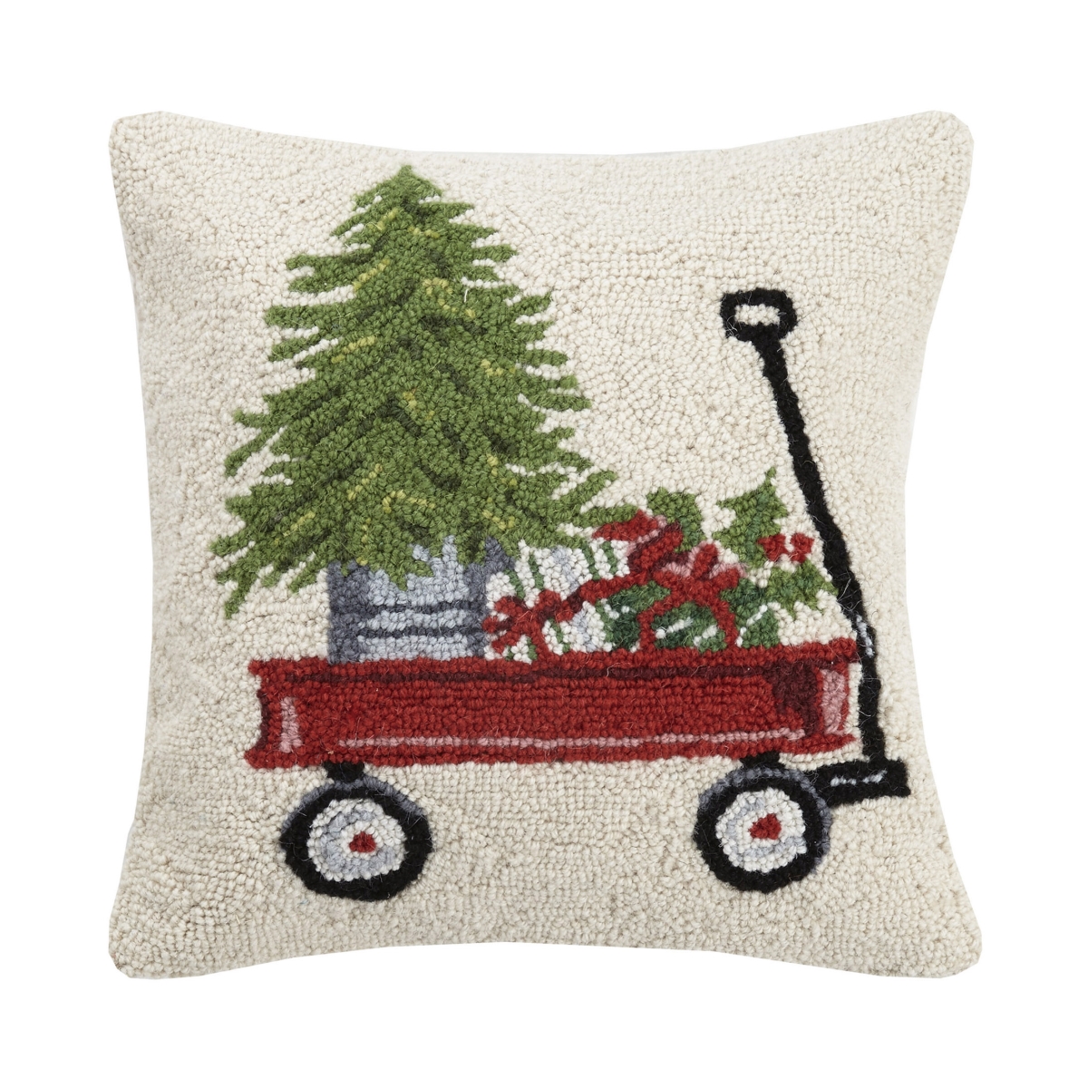 Picture of Peking Handicraft 31SJM9415C16SQ 16 x 16 in. Presents Tree On Wagon Poly-filled Square Hook Pillow&#44; Multi Color