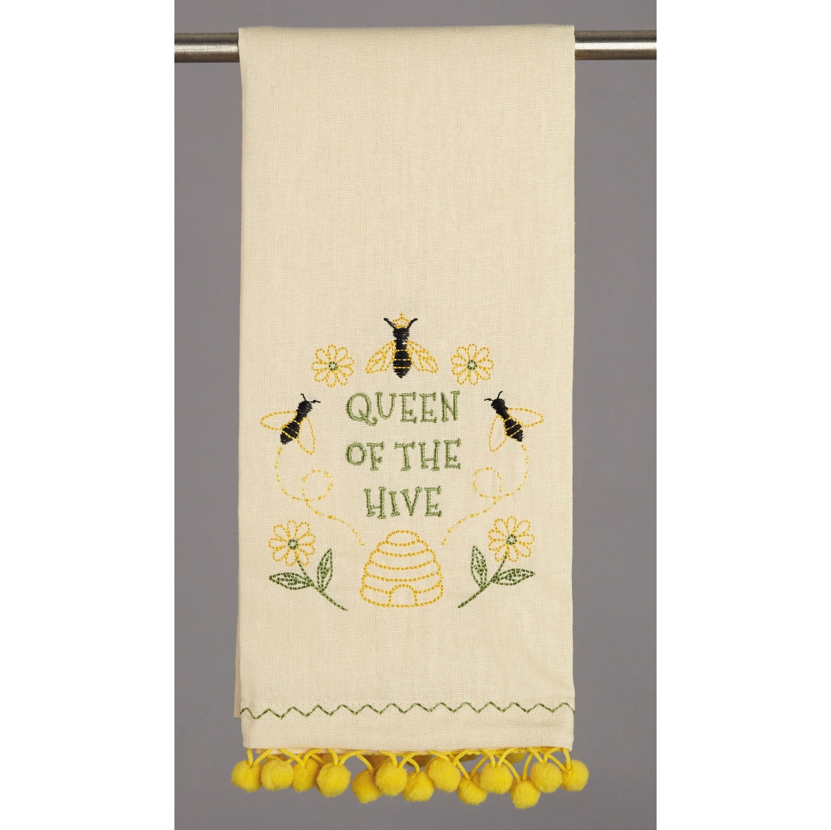 Picture of Peking Handicraft 04JES662C 15 x 22.5 in. Queen of The Hive Pom Pom Kitchen Towel 