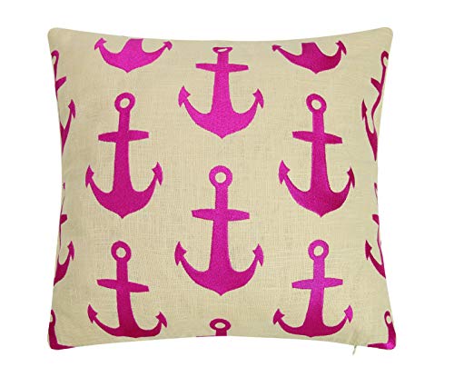 Picture of Laurel & Mayfair 24KCA06BC18SQ 18 x 18 in. Anchor Embroidered Pillow&#44; Pink