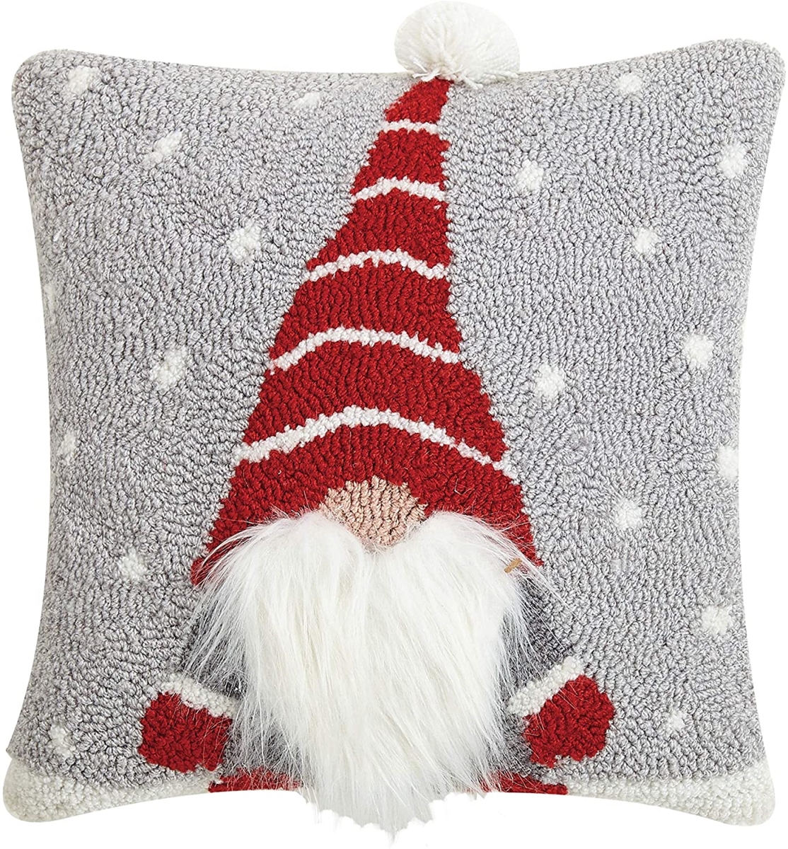 14 x 14 in. 3d Gnome Square Hook Pillow, Gray, Red & White
