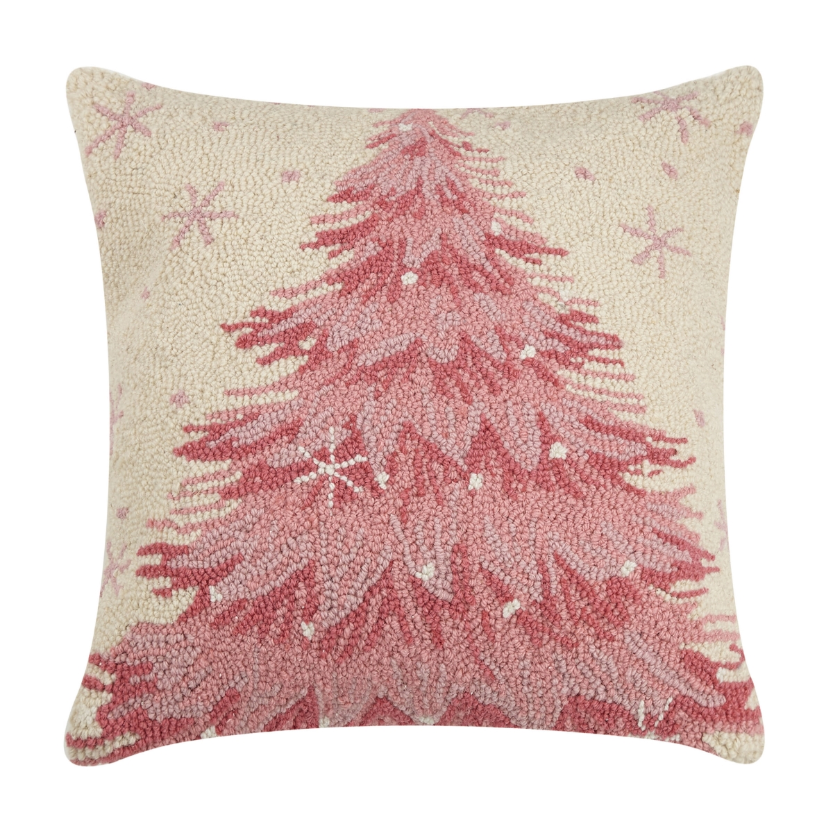 18 x 18 in. Pink Christmas Tree Square Poly Filled Hook Pillow