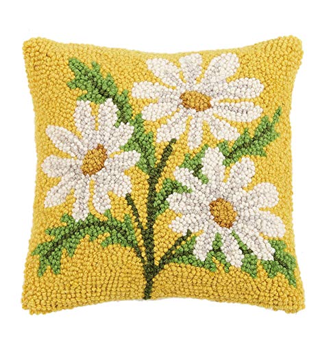 30JES1592C10SQ 10 x 10 in. Daisy Hook Pillow, Yellow & White