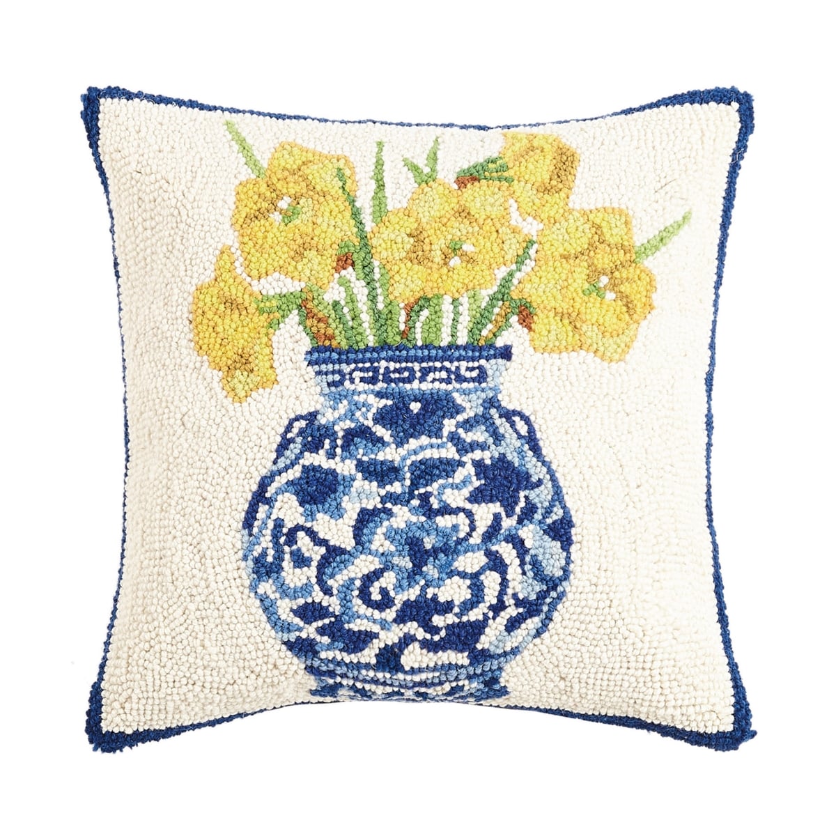 30SER515BC16SQ 16 x 16 in. Chinoiserie Vase Daffodils Hook Pillow