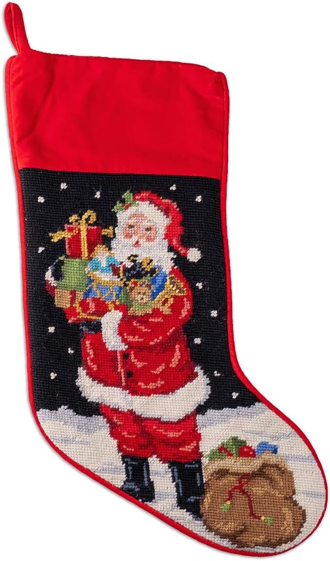 Picture of Overstock 31SJM10051MC Santa with Toys Needlepoint Stocking - 11 x 18 in.