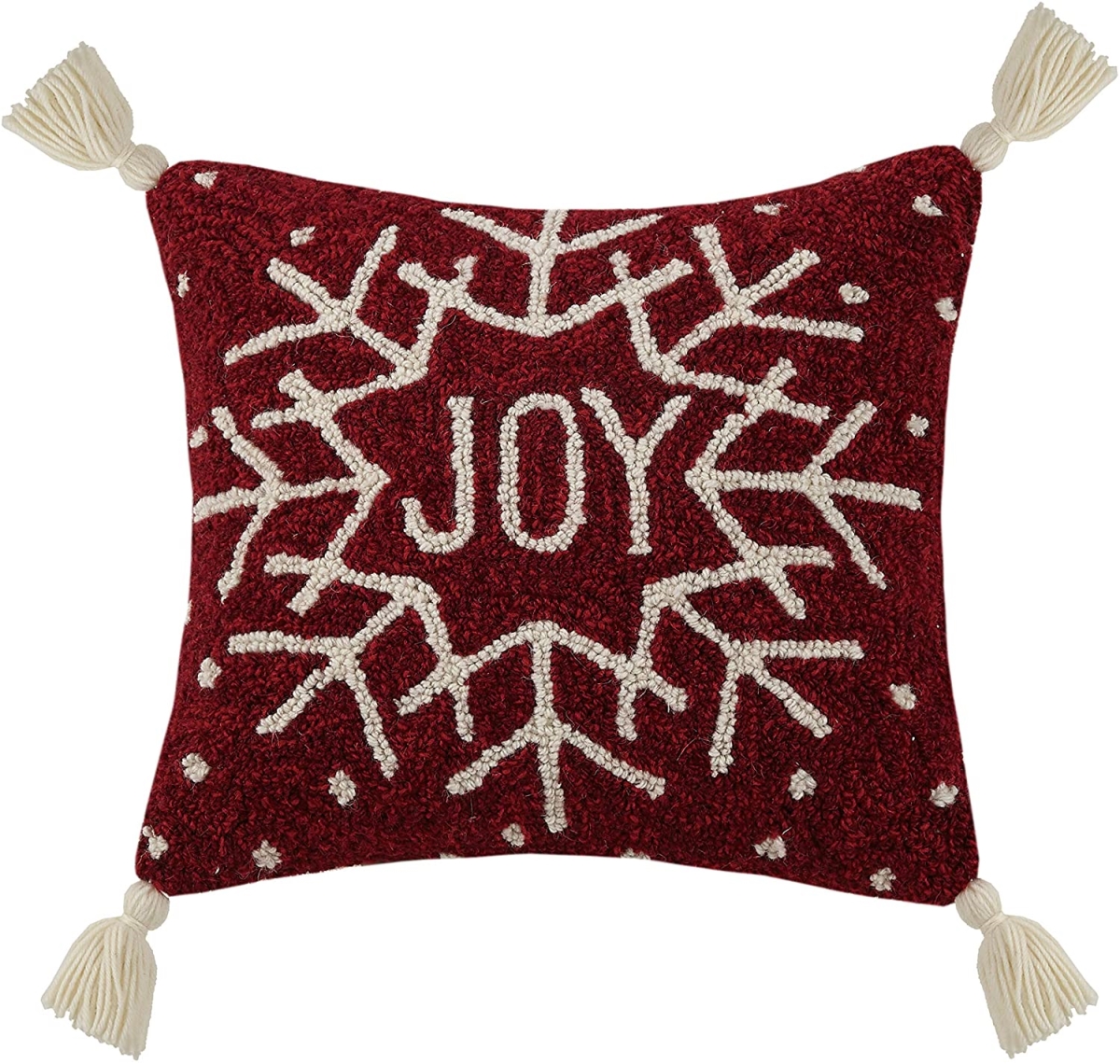 Picture of Peking Handicraft 31JES1674C14SQ 14 x 14 in. Joy Snowflake Tassels Poly-filled Square Hook Pillow&#44; Multi Color
