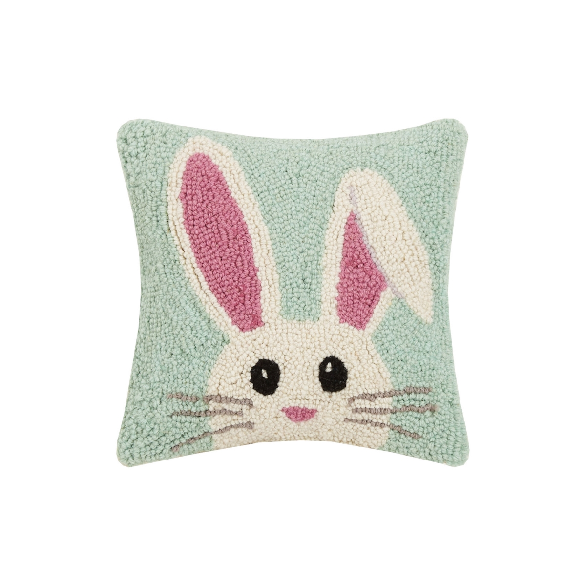 30JES1739C10SQ 10 in. Square Hello Easter Bunny Hook Pillow - 100 Percent Wool & Cotton