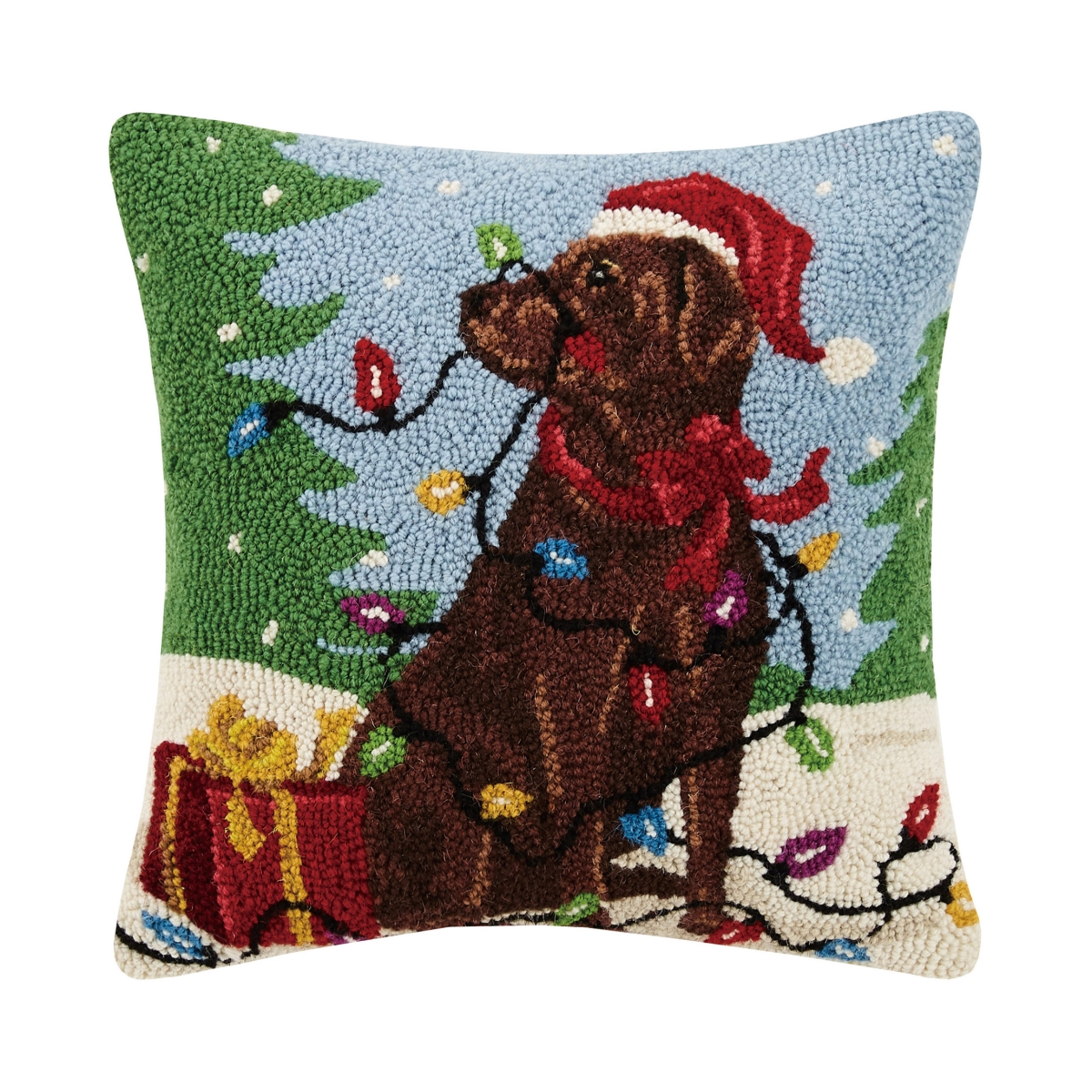 16 x 16 in. Chocolate Labrador Holiday Hook Poly Fill Pillow
