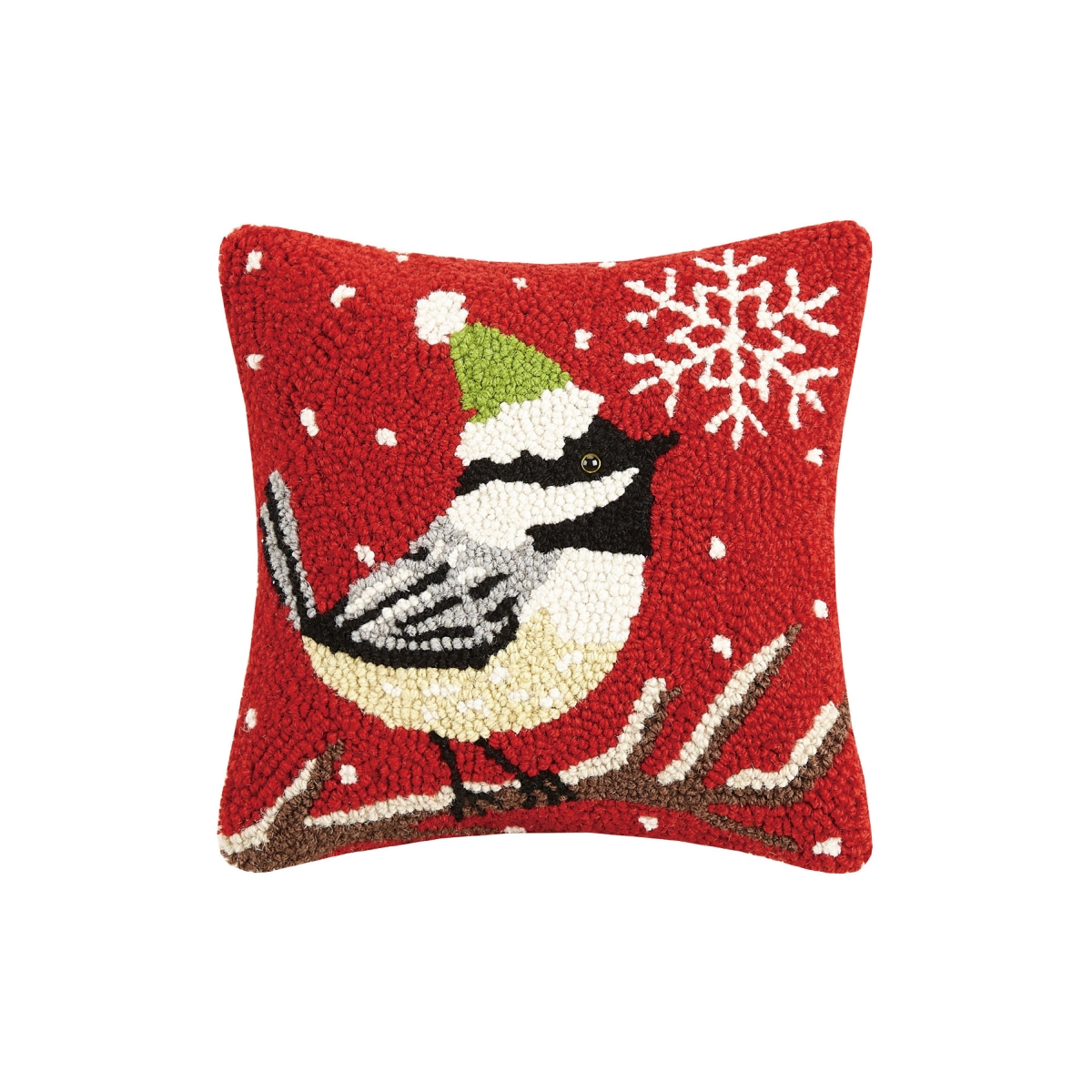 Picture of Peking Handicraft 31TG124C10SQ 10 x 10 in. Snowflake Poly Filled Hook Pillow with Chickadee - Pack of 2