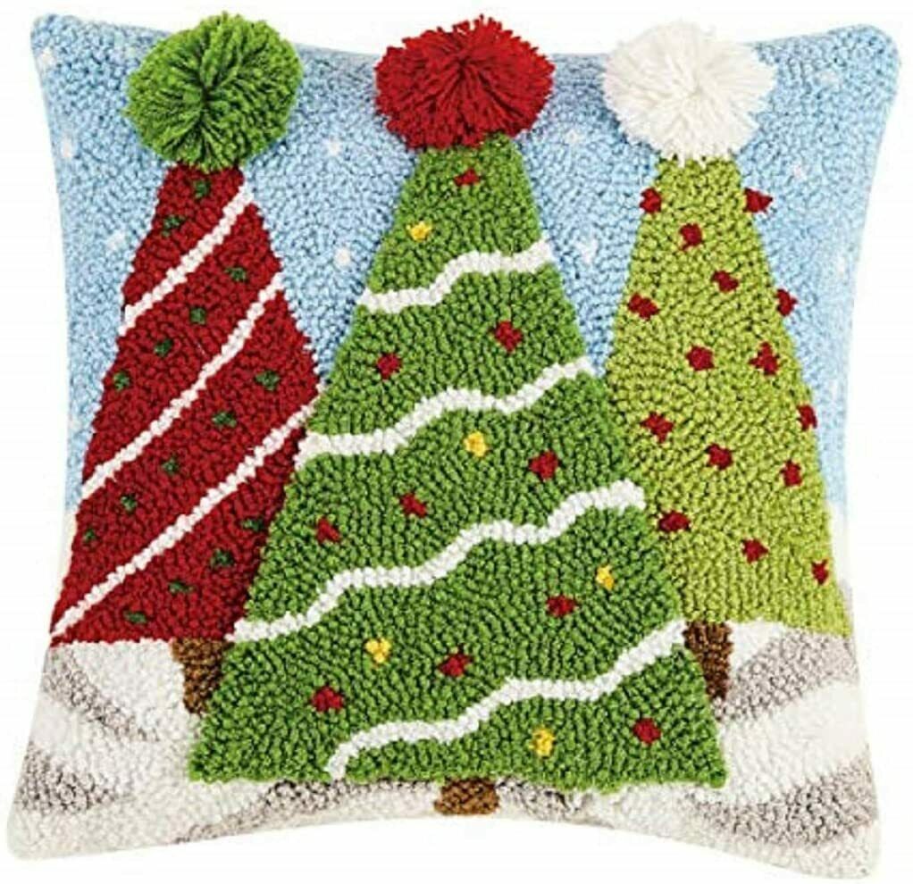14 x 14 in. 3d Christmas Trees Square Hook Pillow, Multi Color