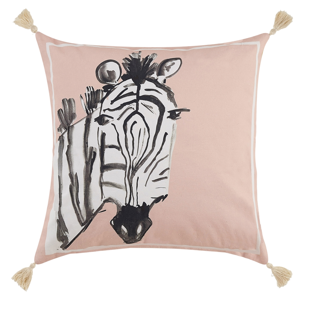 18 x 18 in. Zebra Pink Prtd Pillow with Tassels