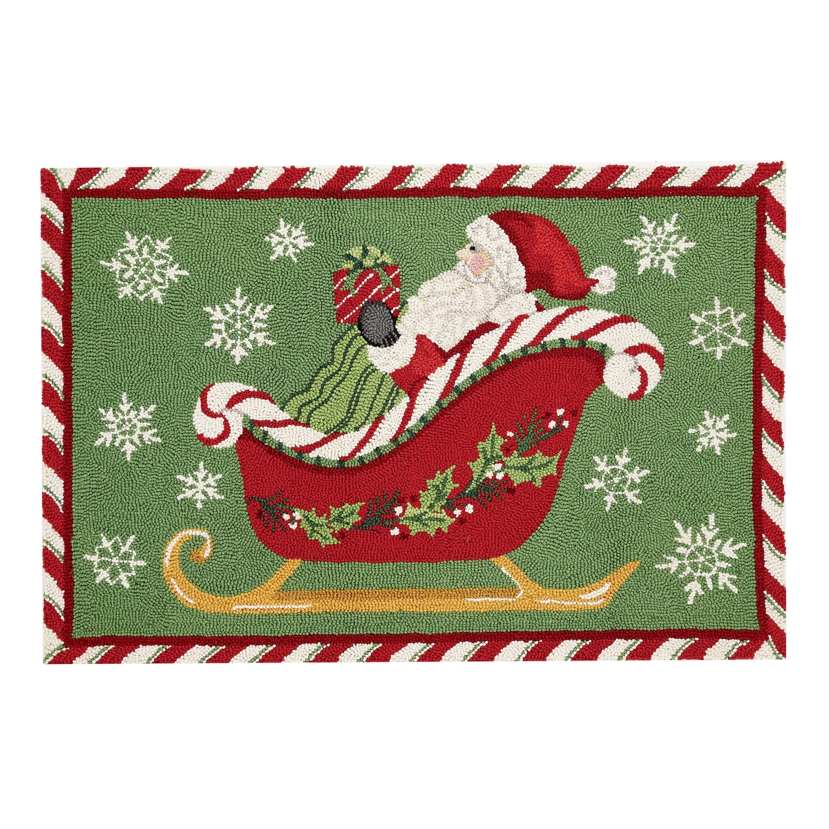 Santa Sleigh Hook Rectangle Wool Area Rug - Multi Color - 2 x 3 ft.