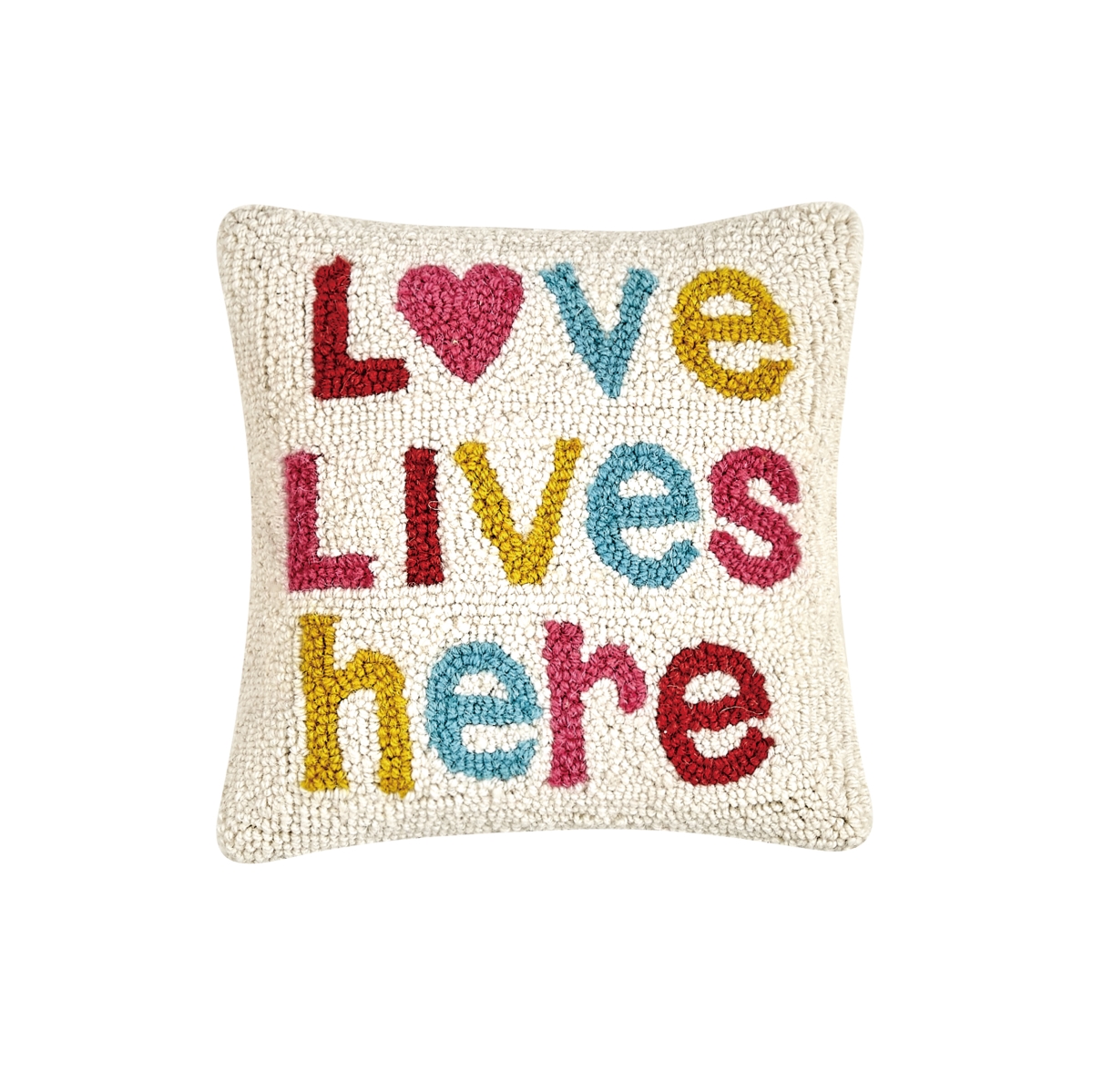 Picture of Peking Handicraft 30TG471C10SQ 10 x 10 in. Love Lives Here Poly Filled Square Hook Pillow&#44; Pack of 2