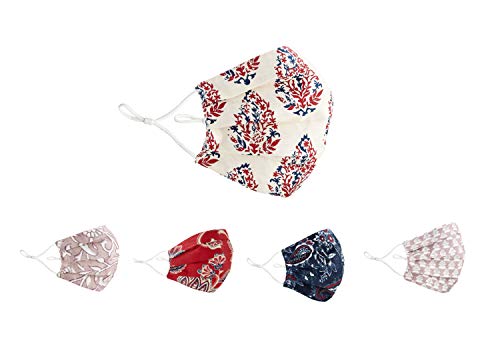 Fabric Stemped Paisley Face Mask, Red & Blue