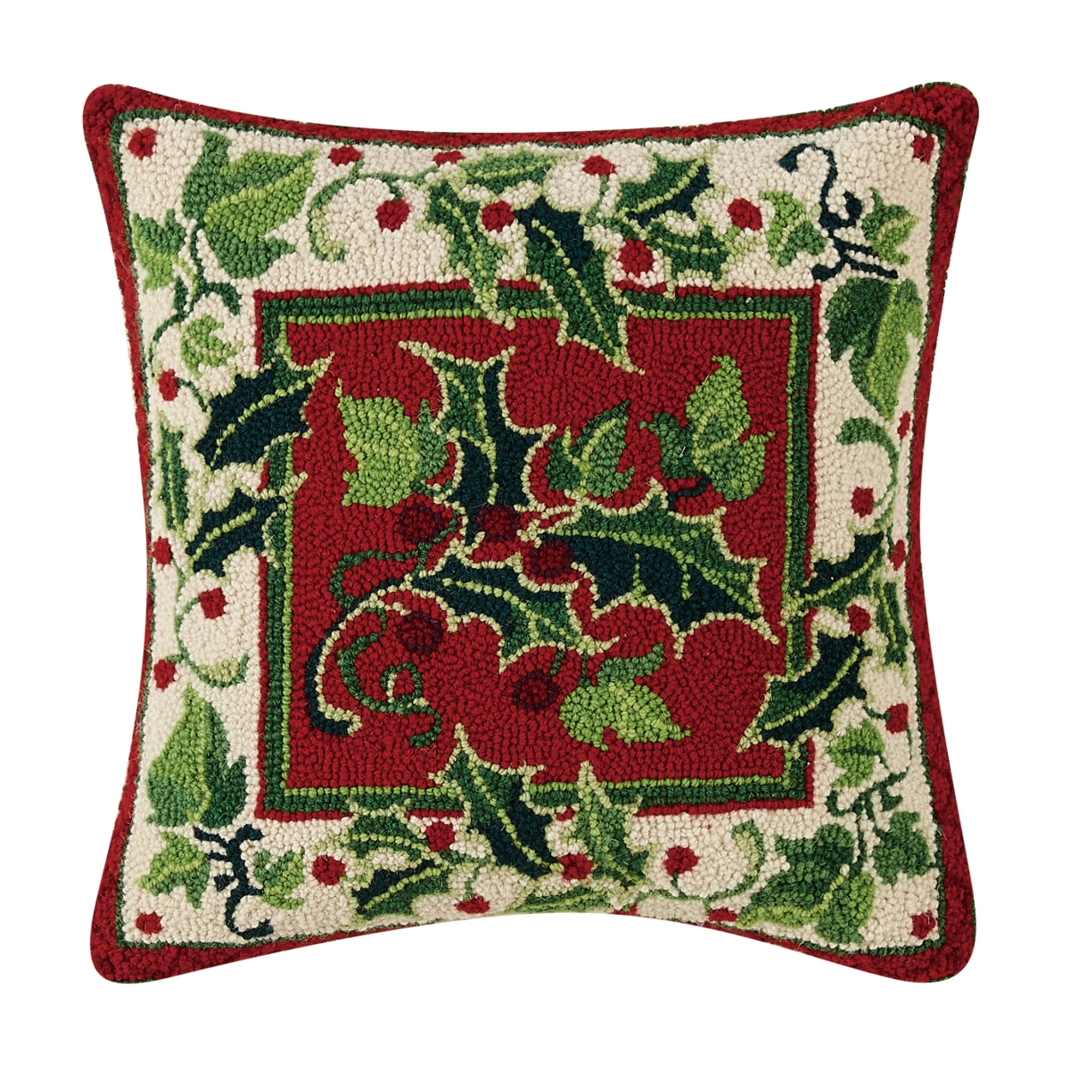 Picture of Peking Handicraft 31SERX409C18SQ 18 x 18 in. Holly & Ivy Poly Filled Hook Pillow
