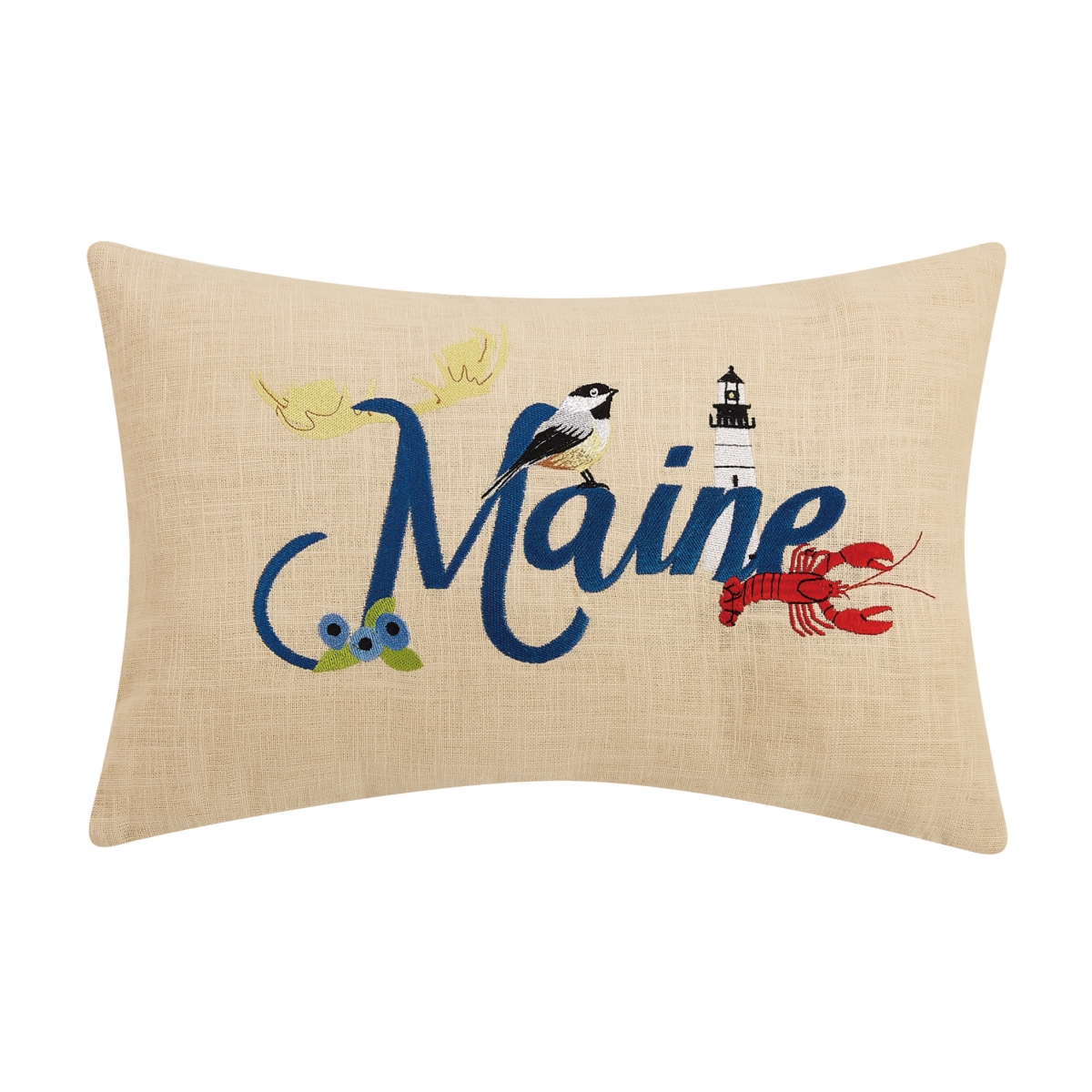 Picture of Peking Handicraft 24TG593C18OB 12 x 18 in. Maine Embroidered Poly-filled Rectangular Hook Pillow&#44; Multi Color