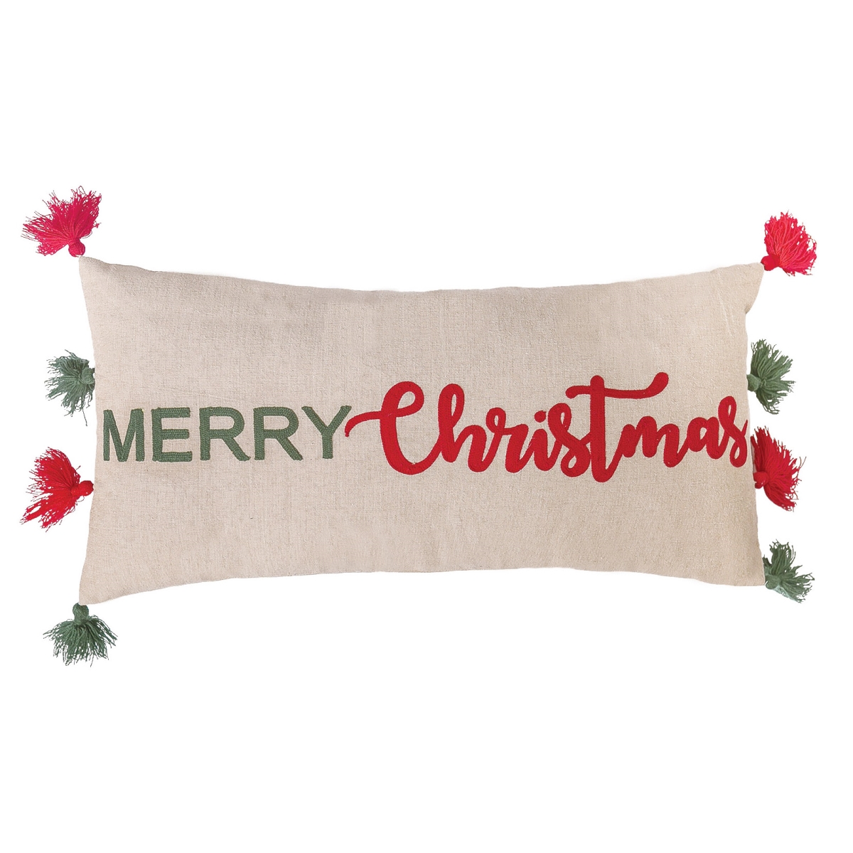 12 x 24 in. Merry Christmas Tassles Embroidered Pillow