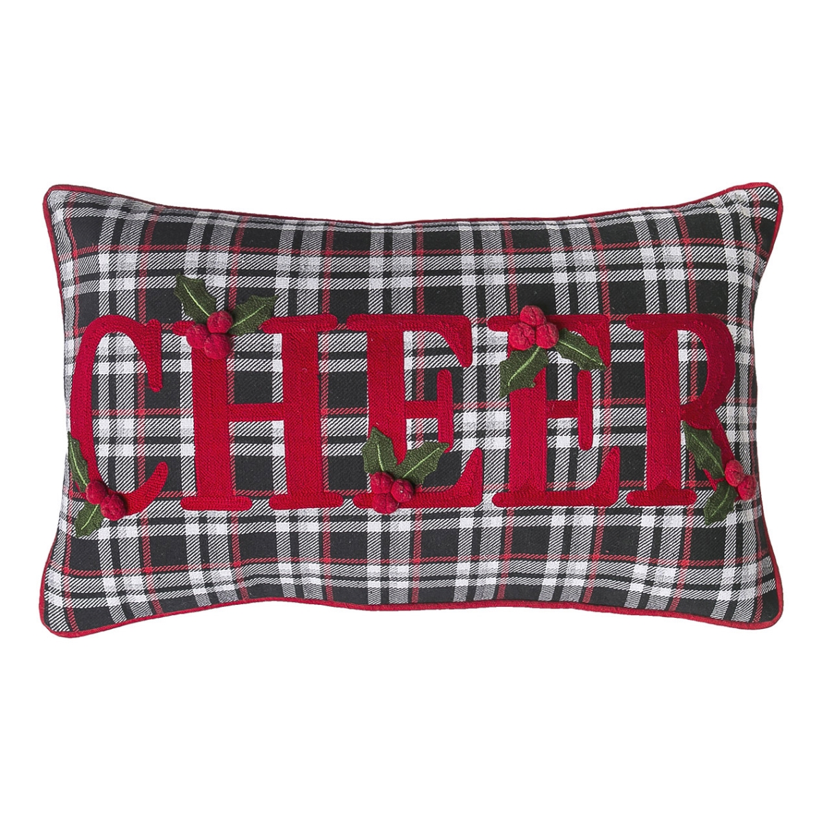 12 x 20 in. Black Plaid Cheer Embroidered Pillow