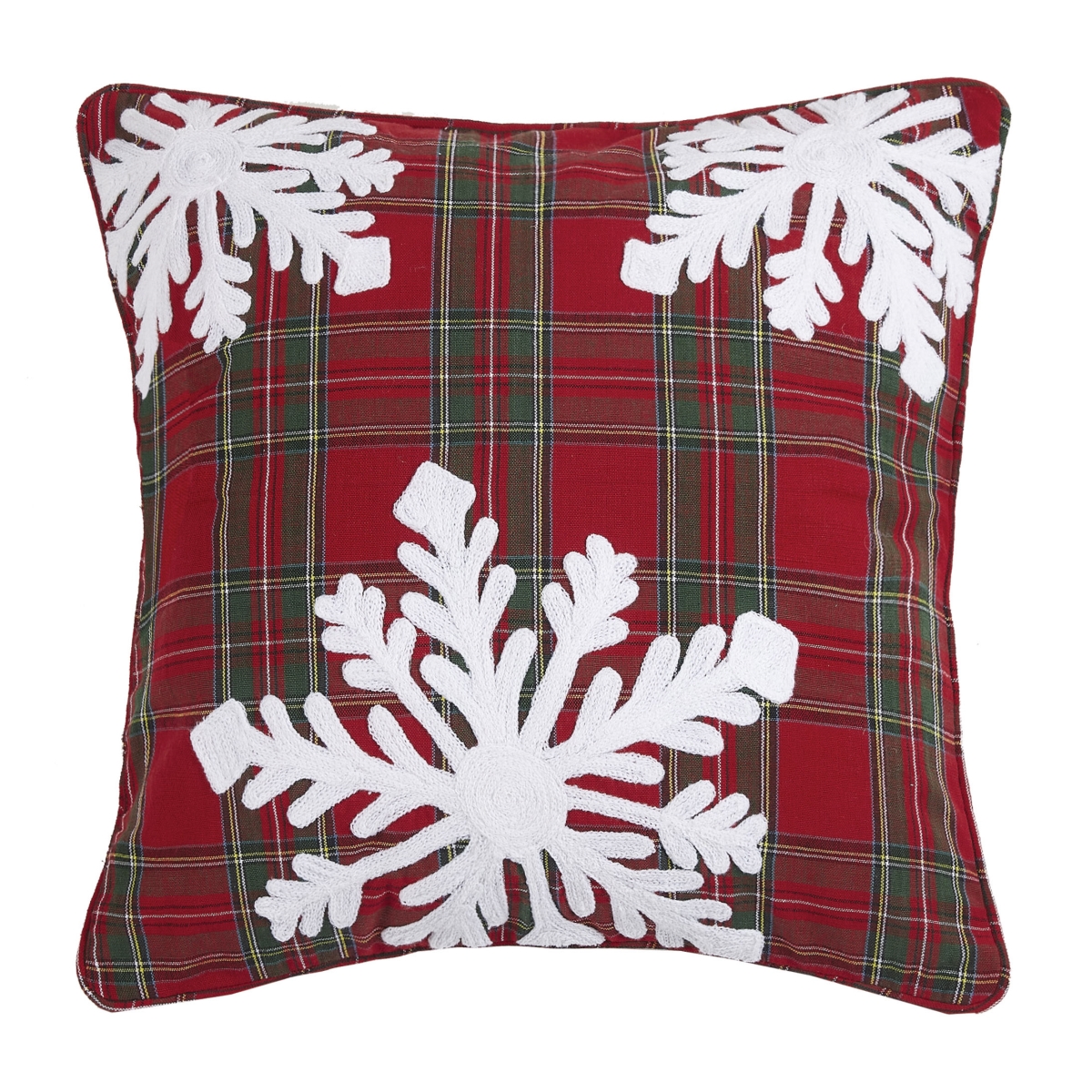 Picture of Peking Handicraft 31PK1030C18SQ 18 in. Plaid Snowflake Embroidered Poly Filled Pillow
