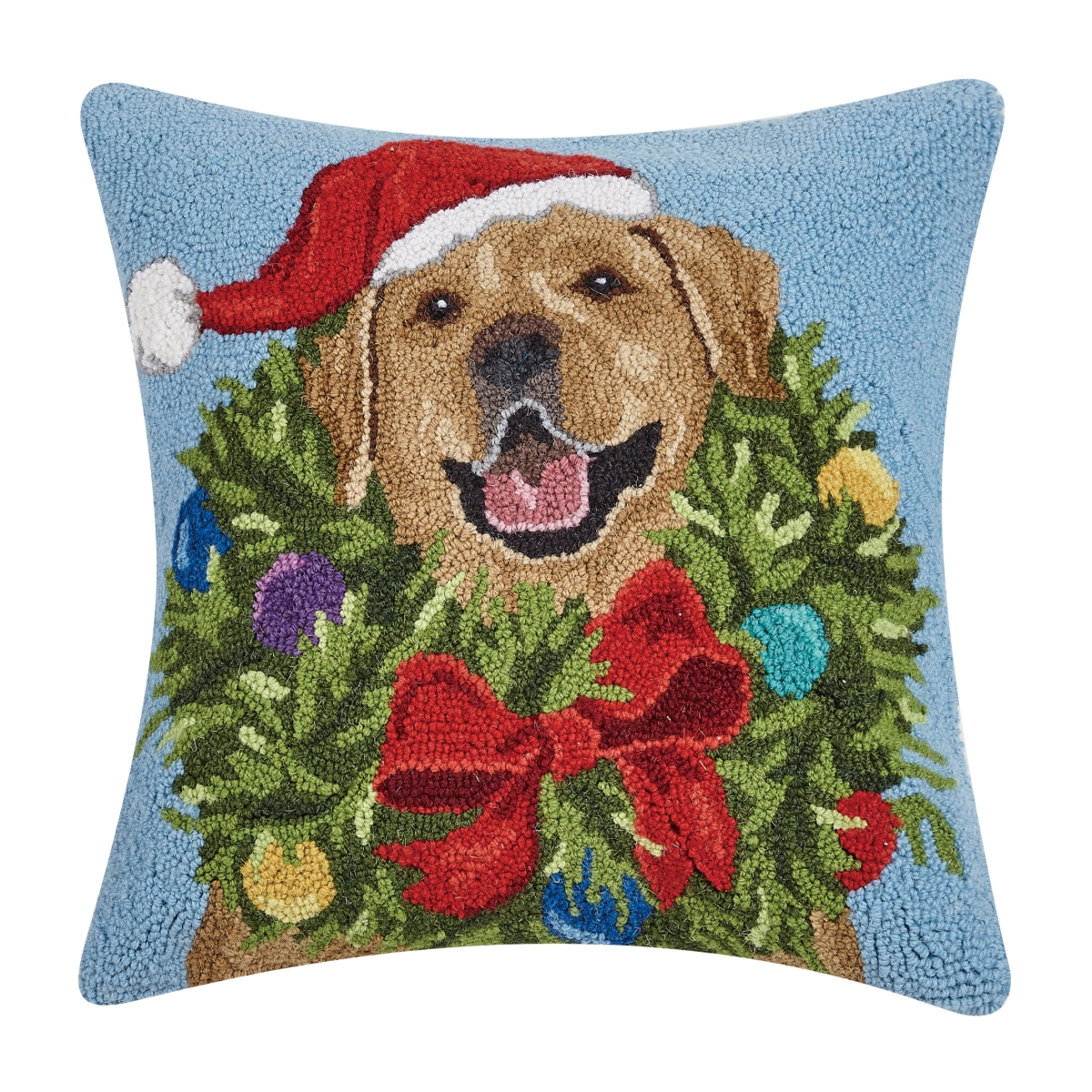 18 x 18 in. Santa Golden Labr Wreath Poly-Filled Hook Pillow