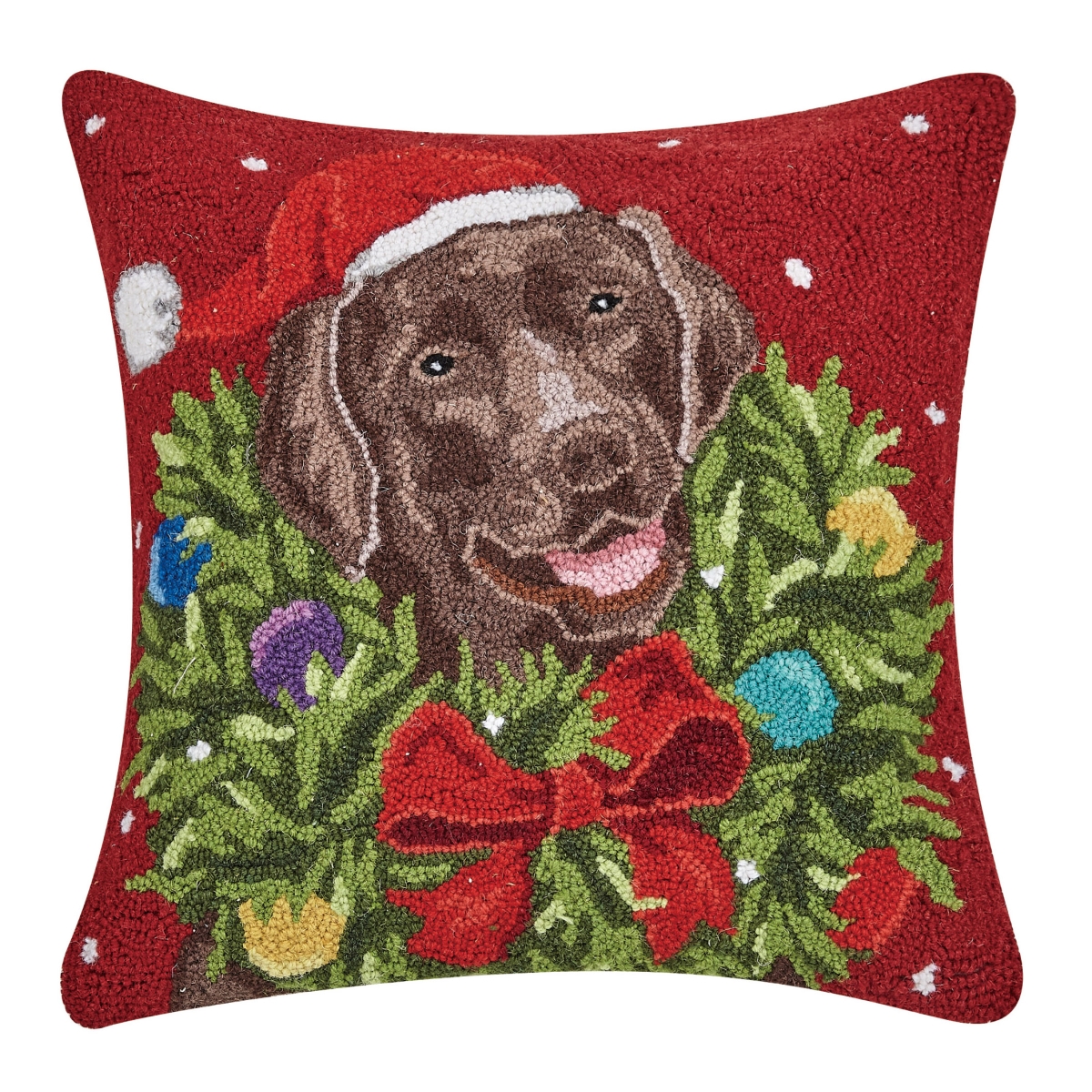 18 x 18 in. Santa Choco Labr Wreath Hook Pillow