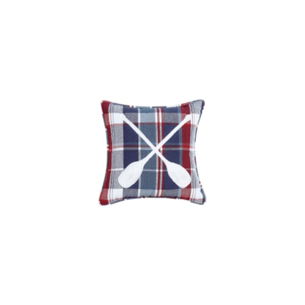 10 x 10 in. Picnic Plaid Oars Embroidered Blown Filled Pillow