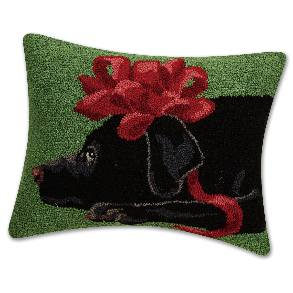 14 x 18 in. Black Lab Bow Polyester Filler Hook Pillow
