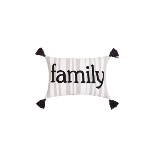 24AAT19C12OB 8 x 12 in. Gray Stripe Family Crewel Blown Filled Pillow