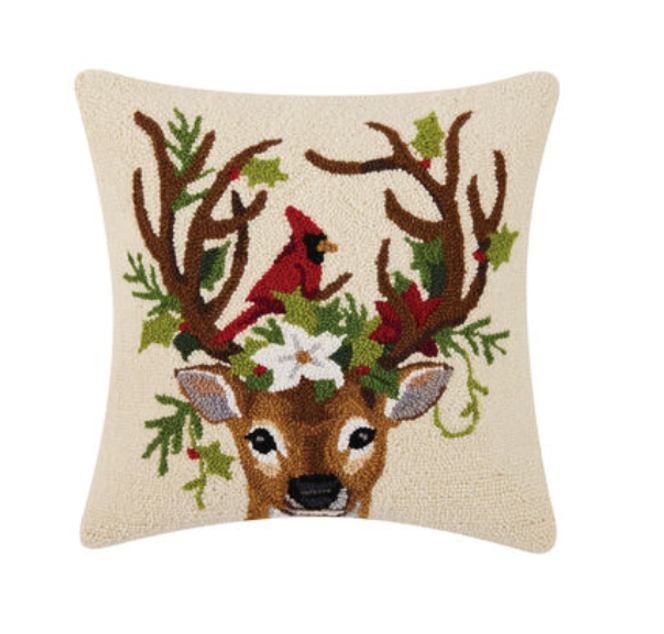 18 x 18 in. Reindeer & Cardinal Hook Pillow Polyester Filler