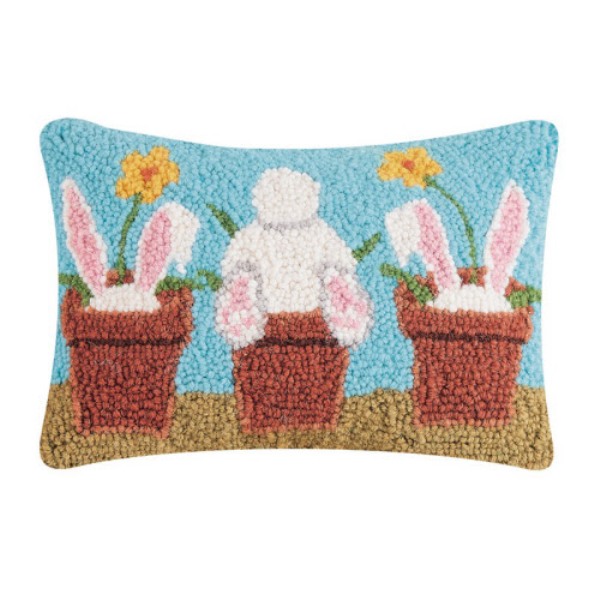 8 x 12 in. Vase Rabbits Polyester Filler Hook Pillow