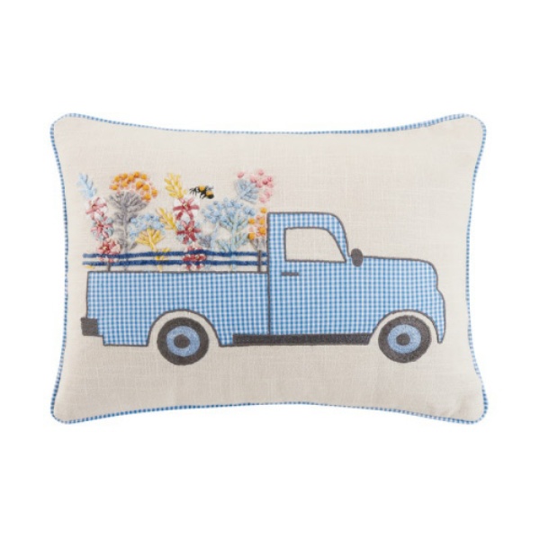 12 x 16 in. Gingham Truck Embroidered Polyester Filler Pillow