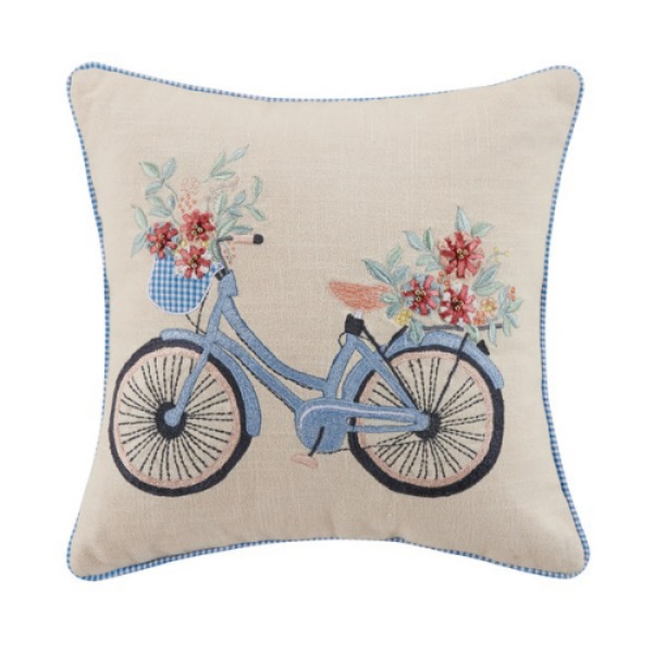 14 x 14 in. Gingham Bike Embroidered Polyester Filler Pillow