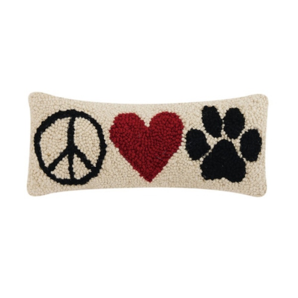12 x 5 in. Peace Heart Paw Blown-in Filled Hook Pillow