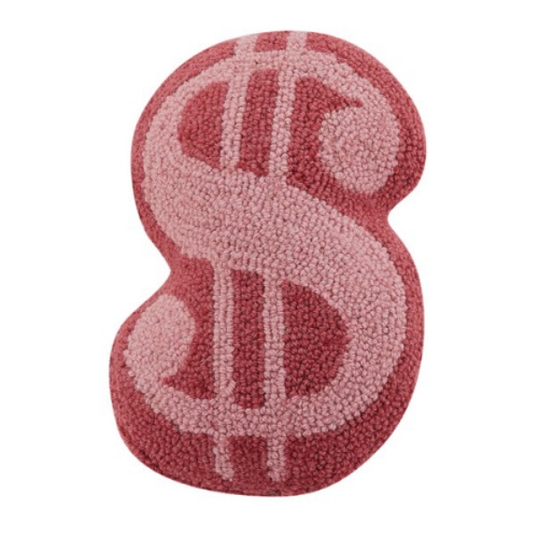 8 x 12 in. Dollar Sign Shaped Blown-in Filled Hook Pillow