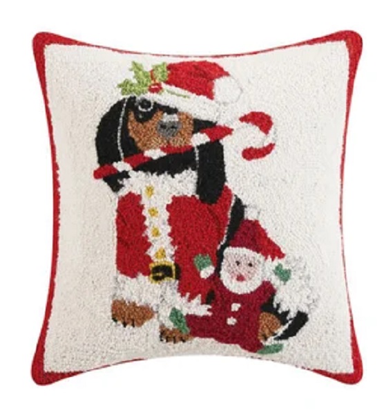 18 x 18 in. Santa Dachshund Square Hook Pillow with Polyester Filler