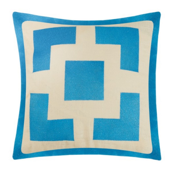 20 x 20 in. Palm Springs Block Caribbean Blue Embroidered Down Filled Pillow