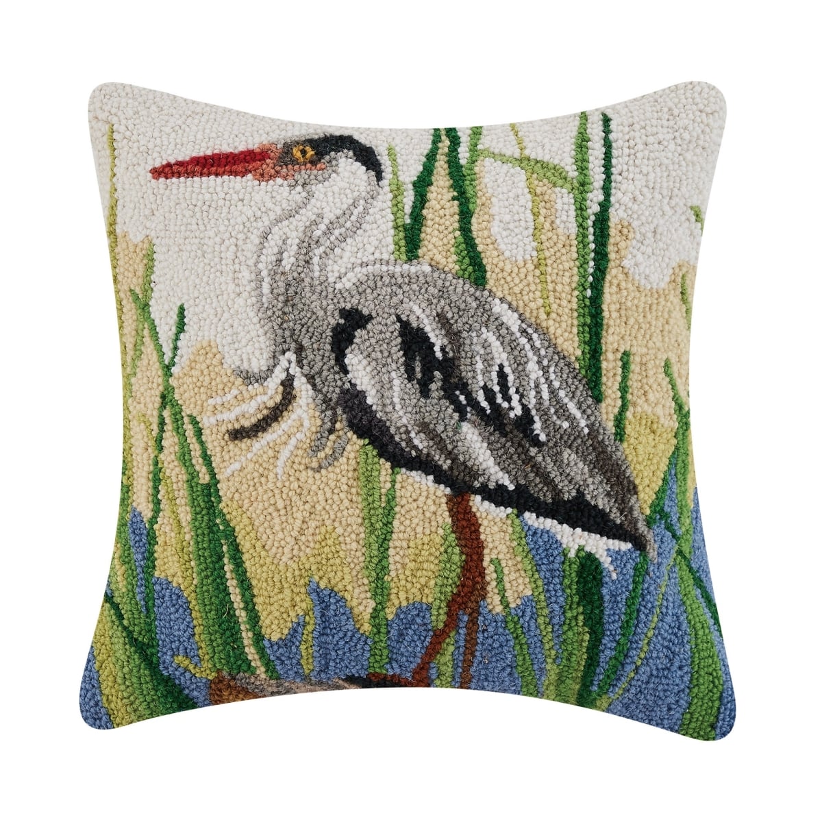 30SER579C16SQ 16 x 16 in. Great Blue Heron Hook Poly Fill Pillow, Multi Color