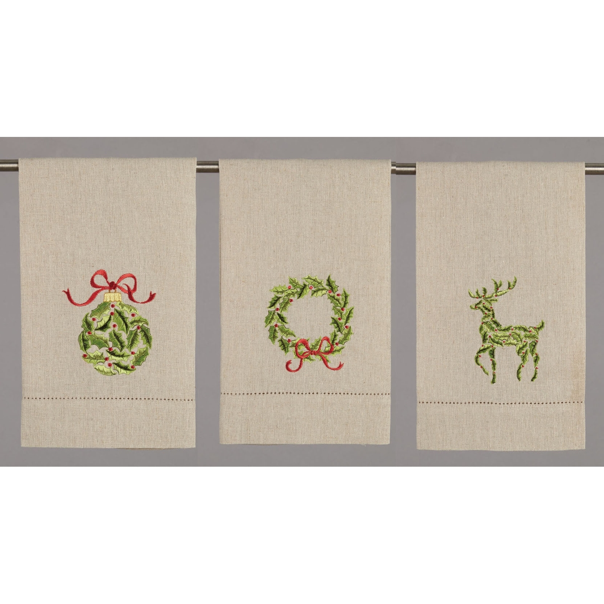 04SJM8682EC 14 x 22 in. Foliage Ornament Wreath Reindr GT 3 Design Kitchen Towel, Set of 6