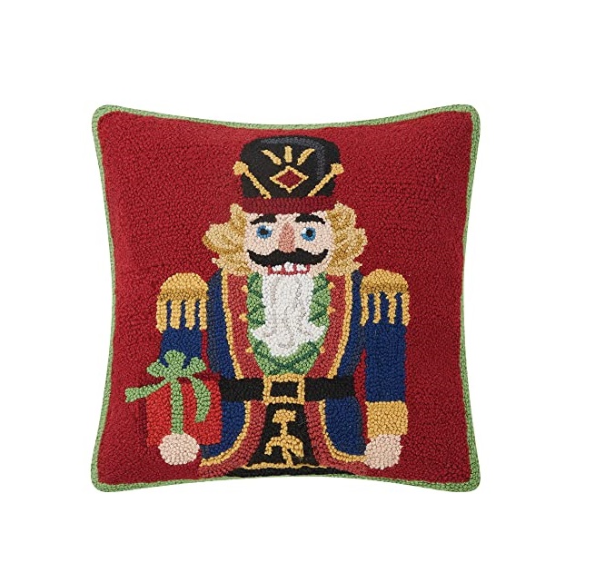 18 x 18 in. Nutcracker Present Polyester Filler Hook Pillow
