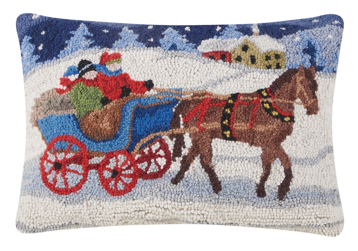 Picture of Peking Handicraft 31SJM10746C20OB 14 x 20 in. Snowy Sleigh Ride Hook Poly-Fill Pillow&#44; Multi Color