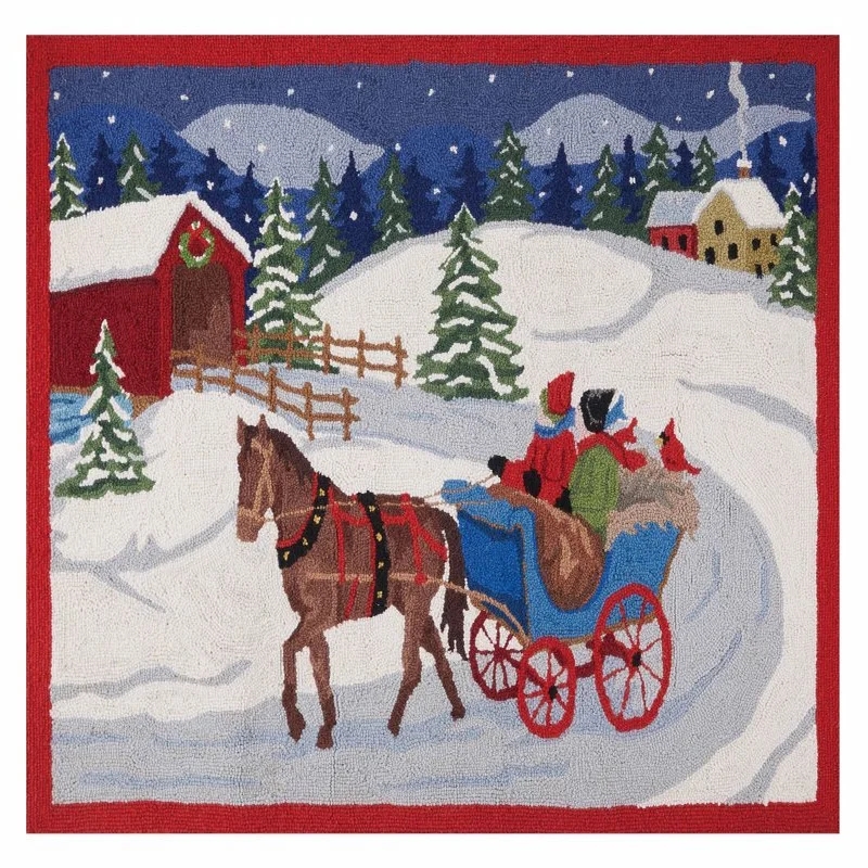 Picture of Peking Handicraft 31SJM10750C47 34 x 47 in. Snowy Sleigh Ride Hook Rug