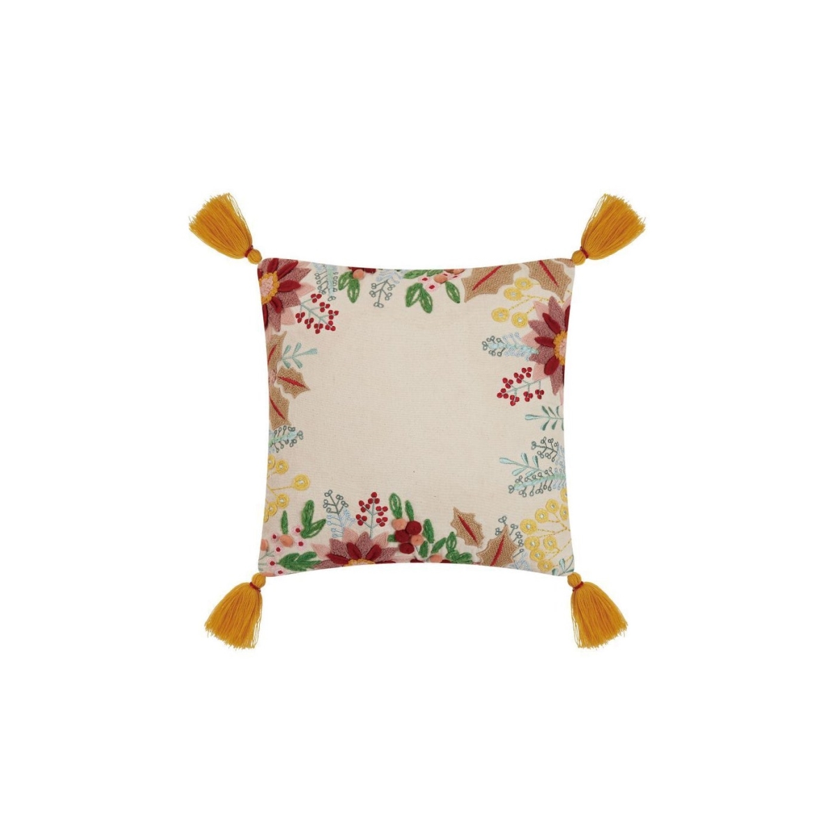 16 x 16 in. Boho Holiday Floral Embroidered Decorative Pillow