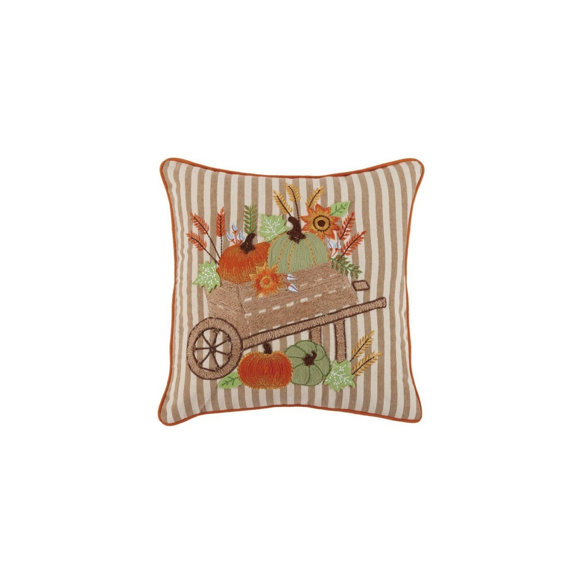 16 x 16 in. Harvest Pumpkin Cart Embroidered Decorative Pillow