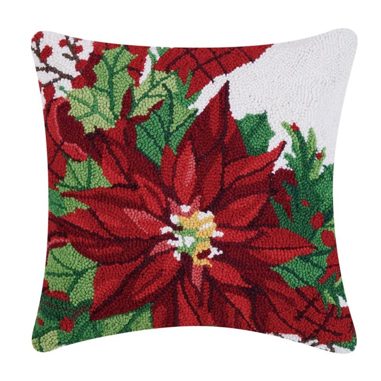 18 x 18 in. Poinsettia Polyester Filler Hook Pillow