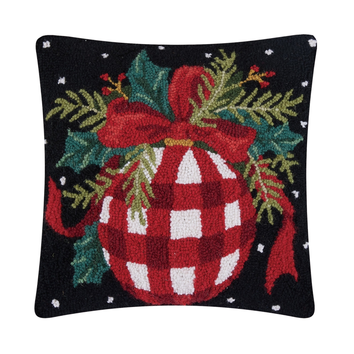 16 x 16 in. Gingham Ball Hook Pillow, Red