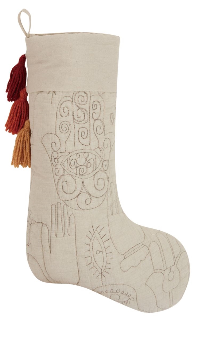 12 x 20 in. Hamsa Quilted Stocking with Tassels, Multi Color