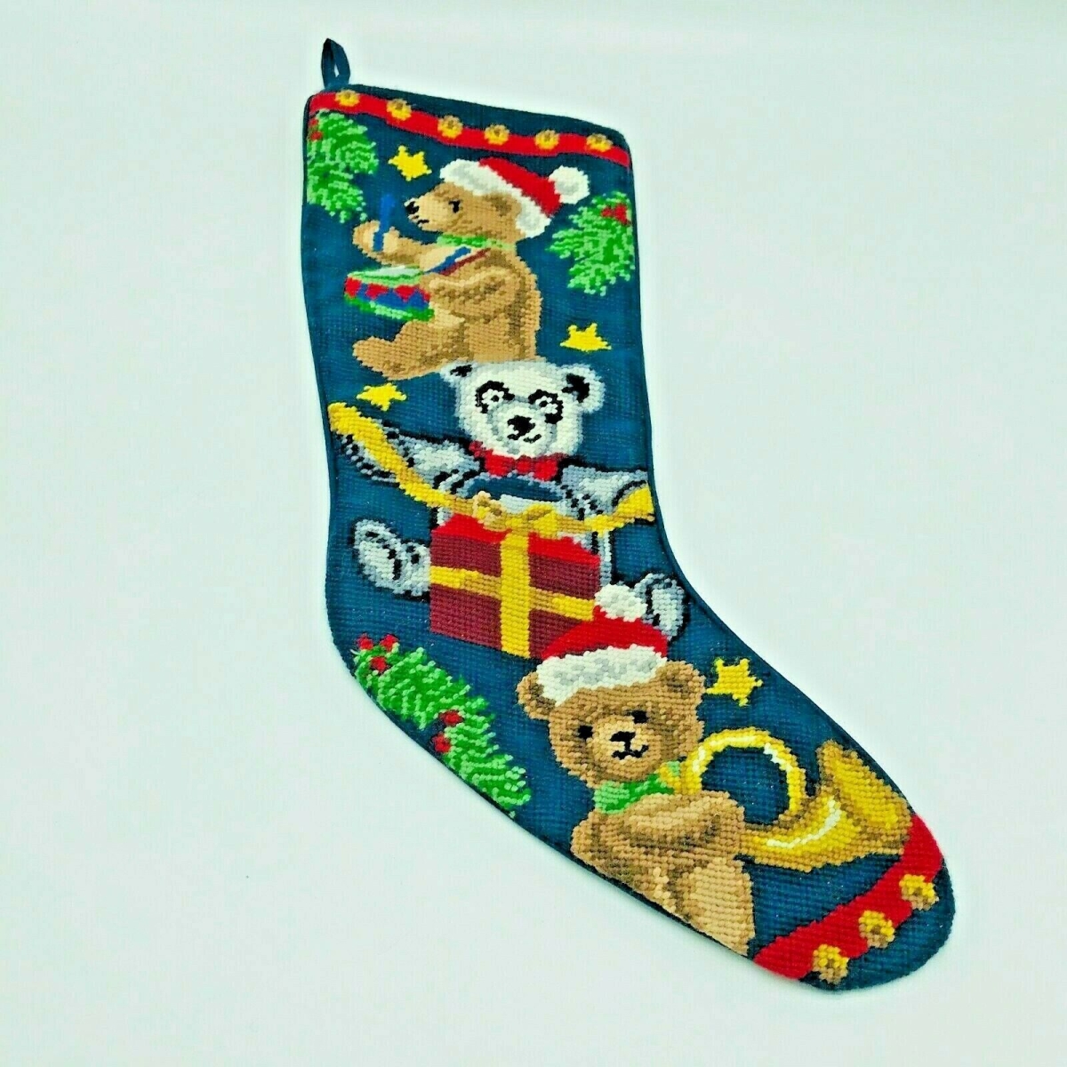 11 x 18 in. Christmas Bears Embroidered Needlepoint Stocking