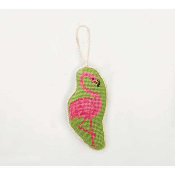 4 x 2.25 in. Flamingo Needlepoint Blown-in Filled Ornament - 1 Design, Set of 6