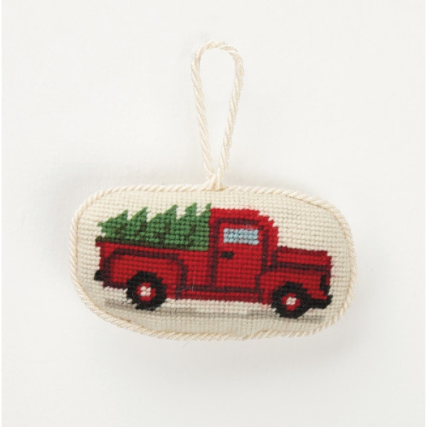 4 x 2.2 in. Tree on Truck Needlepoint Blown-in Filled Ornament - 1 Design, Set of 6