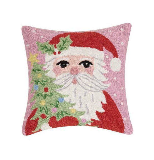 16 x 16 in. Santa Holding Tree Polyester Filler Hook Pillow