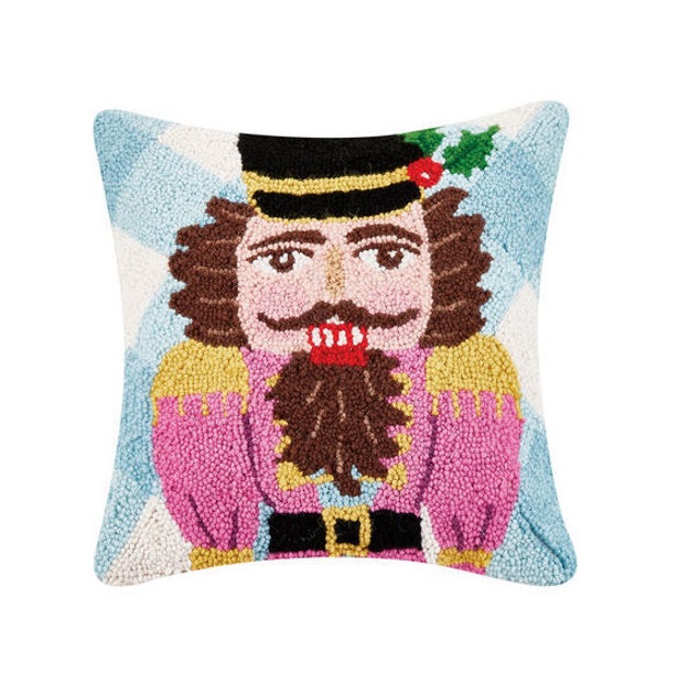 16 x 16 in. Festive Gingham Nutcracker Hook Pillow